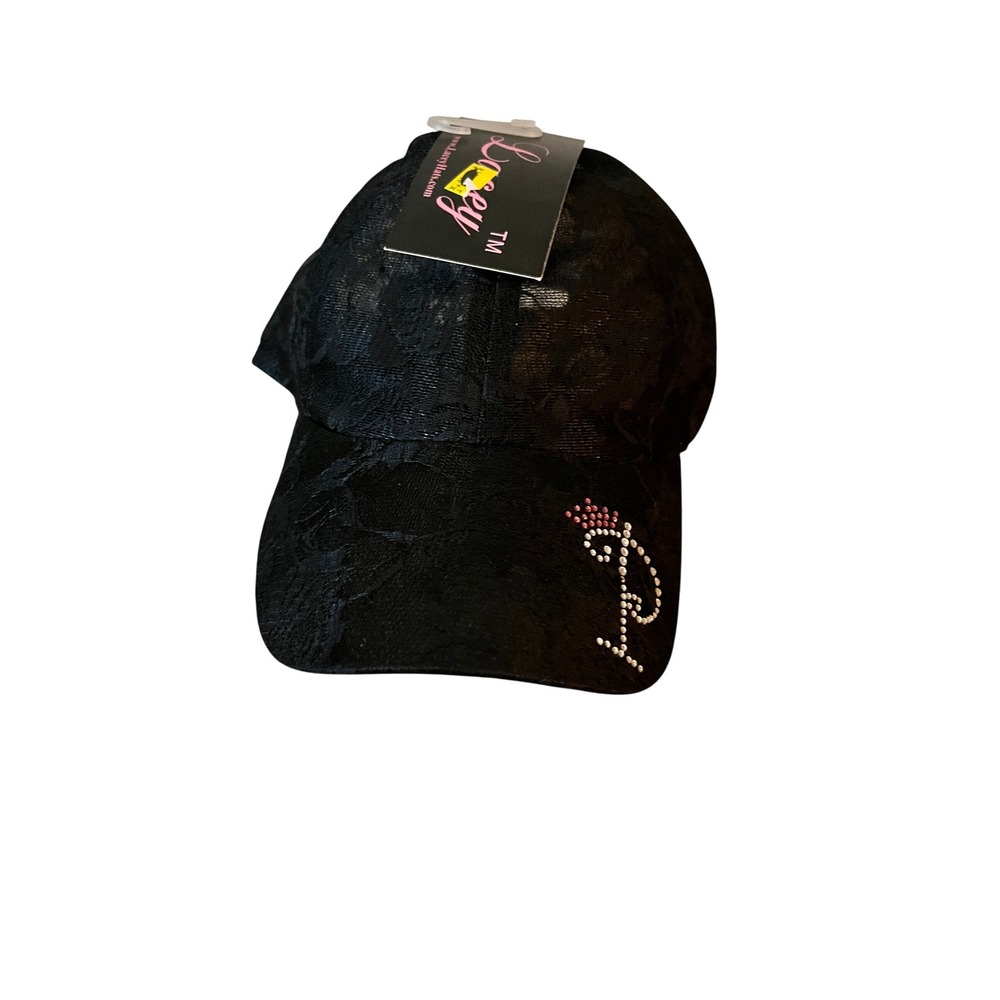 Lacey Hats Black Lace Rhinestone Baseball Cap Womens Hat‎